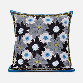 18x18 Gray Brown Blue Blown Seam Broadcloth Floral Throw Pillow