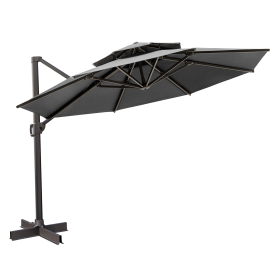 12' Dark Gray Polyester Round Tilt Cantilever Patio Umbrella With Stand