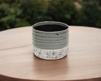 7" Gray and Off White Speckle Glaze Ceramic Indoor Outdoor Round Pot Planter