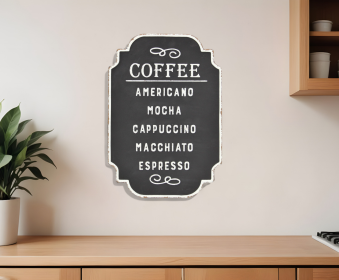 22" X 16" Black and White Types Of Coffee Metal Wall Decor