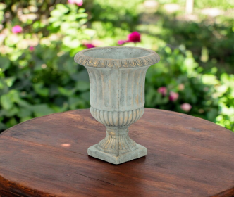 8" Gray and Gold Striped Cement Indoor Outdoor Round Urn Planter