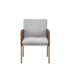 Light Gray And Antiqued Brass Upholstered Fabric Dining Arm Chair
