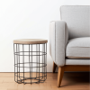 24" Natural and Black Solid Wood and Iron Round Frame End Table