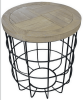24" Natural and Black Solid Wood and Iron Round Frame End Table
