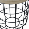 24" Natural and Black Solid Wood and Iron Round Frame End Table
