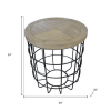 24" Natural and Black Solid Wood and Iron Round Frame End Table