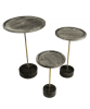 30" Black And Brown Solid Wood And Marble Round End Table