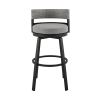 33" Light Gray Metal Swivel Low back Outdoor Bar Height chair with Footrest