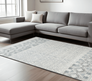10' X 13' Ivory and Blue Geometric Hand Knotted Area Rug