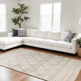 12' X 15' Gray And Ivory Geometric Hand Knotted Area Rug