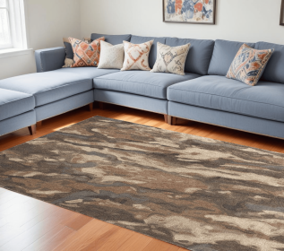 8' X 10' Green and Ivory Wool Abstract Hand Tufted Area Rug