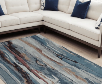 8' X 10' Blue Red And Ivory Wool Abstract Tufted Handmade Stain Resistant Area Rug