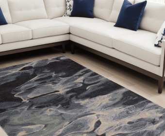 8' X 10' Blue and Black Wool Abstract Hand Tufted Area Rug