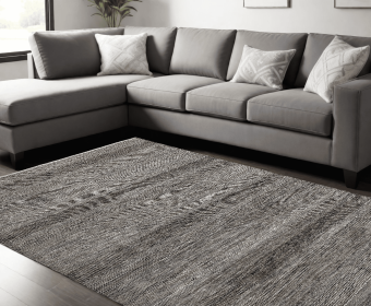 12' X 15' Gray Ivory And Brown Wool Striped Shag Hand Knotted Area Rug