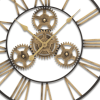 24" Black And Gold Metal Analog Exposed Gear Round Wall Clock