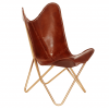 32" Brown And Gold Genuine Leather Butterfly Chair