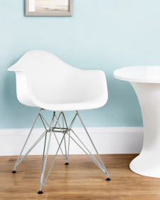 White And Silver Heavy Duty Plastic Dining Arm Chair