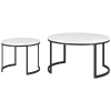 Set of Two 36" White And Black Faux Marble And Steel Round Nested Coffee Tables