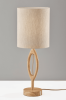28" Natural Solid Wood Round Table Lamp With Beige Drum Shade