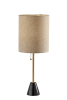28" Black and Gold Marble and Metal Table Lamp With Beige Drum Shade