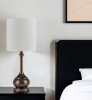 25" Rust Metal Round Table Lamp With White Drum Shade