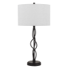 30" Black Metal Candlestick Table Lamp With Off White Drum Shade