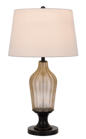 31" Bronze Glass Table Lamp With White Empire Shade