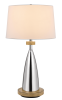 31" Brown Metal Geometric USB Table Lamp With White Empire Shade