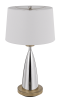 31" Brown Metal Geometric USB Table Lamp With White Empire Shade