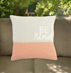 20" Natural and Coral Hand Woven Text Indoor Outdoor Throw Pillow Cover With Embroidery