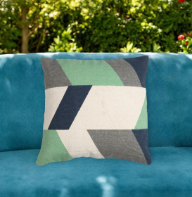 20" Beige Blue and Green Handmade Geometric Indoor Outdoor Throw Pillow Cover