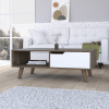 40" Brown And Brown and White Wood Coffee Table With Drawer And Shelf