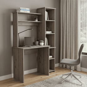 39" Light Gray Wood Writing Desk and Bookshelf Set