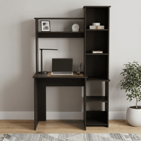 40" Black Wood Writing Desk and Bookshelf Set