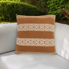 20" Rust and Ivory Handmade Striped Indoor Outdoor Throw Pillow Cover