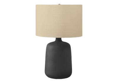 24" Black Ceramic Round Table Lamp With Beige Drum Shade