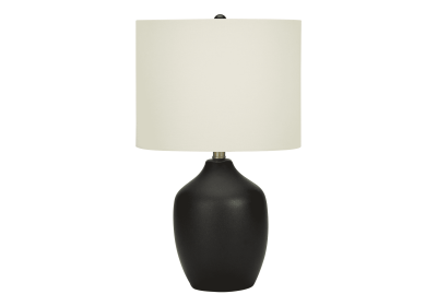 22" Black Ceramic Urn Table Lamp With Ivory Drum Shade