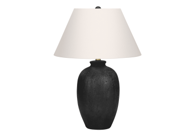 24" Black Ceramic Round Table Lamp With Ivory Empire Shade