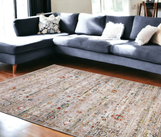 9' X 13' Gray and Brown Oriental Non Skid Area Rug