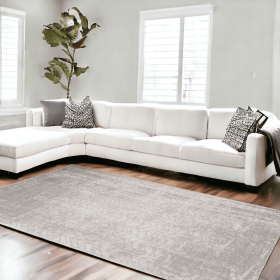 8' X 11' Gray and White Chevron Non Skid Area Rug