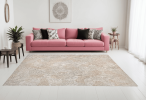 9' X 13' Beige and White Abstract Non Skid Area Rug