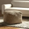 18" Natural Jute Blend Cube Quatrefoil Pouf Ottoman