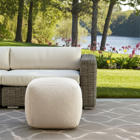 18" Beige Polyester Cube Outdoor Pouf Ottoman