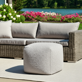 18" Gray Polyester Cube Outdoor Pouf Ottoman