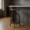 Solid Wood and Metal Backless Adjustable Height Swivel Bar Chair