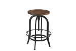 Solid Wood and Metal Backless Adjustable Height Swivel Bar Chair