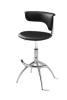 Set of Two Black and Silver Metal and Faux Leather Low Back Adjustable Height Bar Chairs