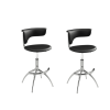 Set of Two Black and Silver Metal and Faux Leather Low Back Adjustable Height Bar Chairs