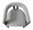 Gray And Brown Upholstered Boucle Open Back Dining Arm Chair