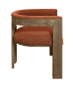 Burnt Orange And Brown Upholstered Boucle Open Back Dining Arm Chair